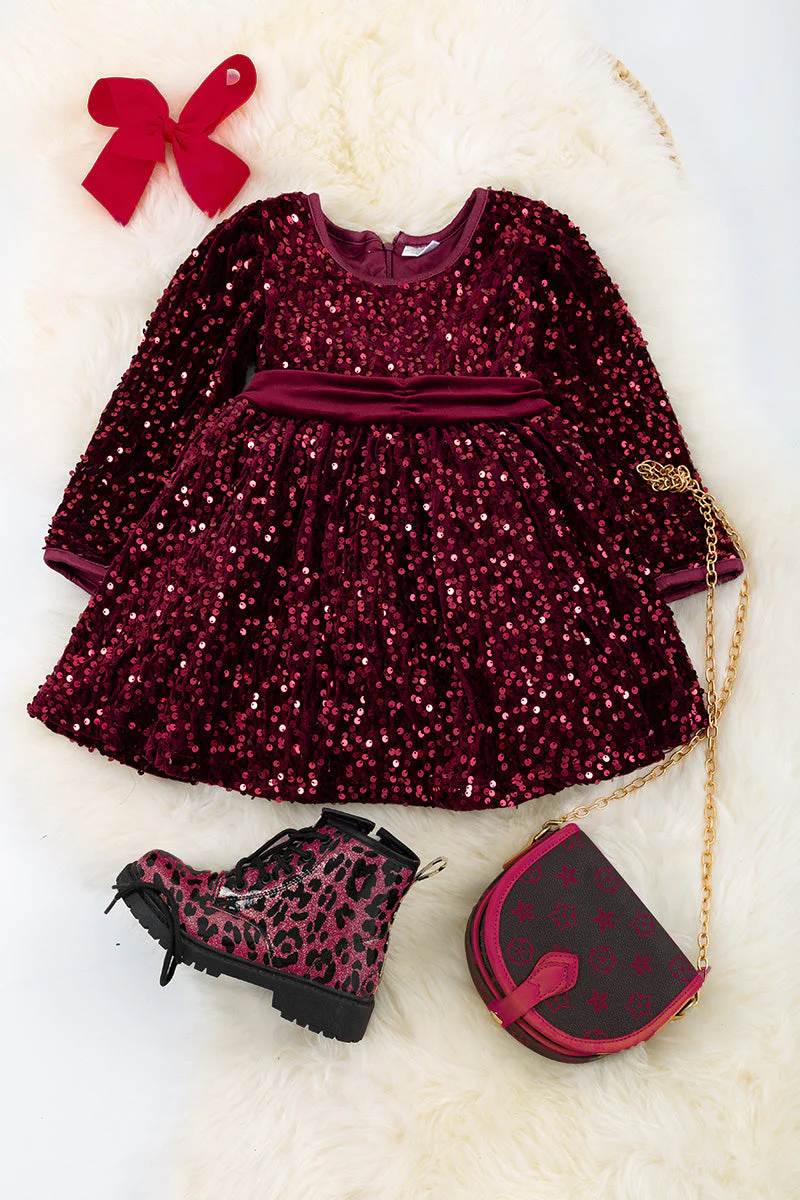 Burgundy Sequin Velvet Dress