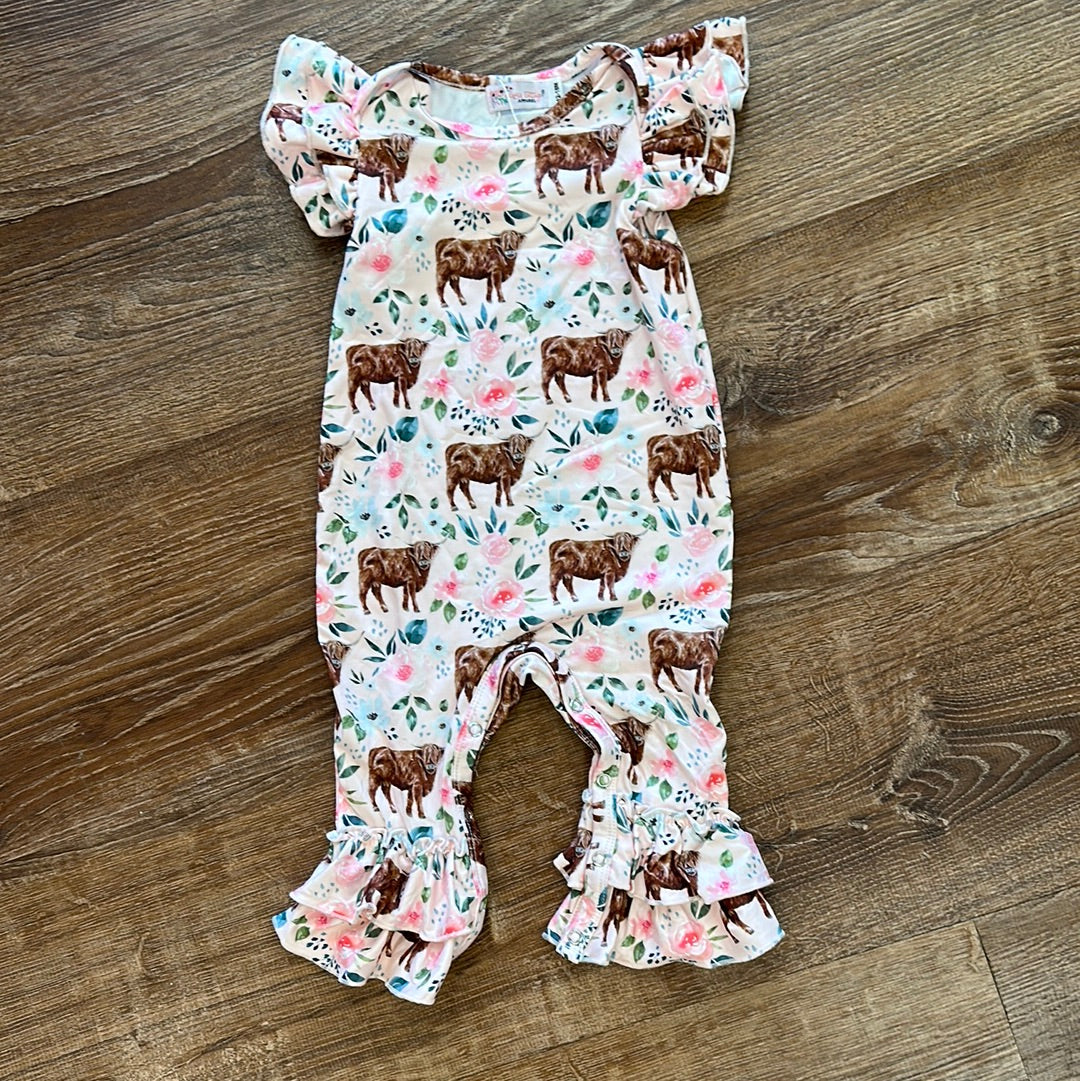 Highland Cow Floral Romper