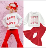 Valentine's Day: Infant/Toddler Girls Outfit - Love Love Love with Bell Bottoms-